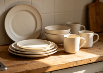 Simple Beige Ceramic Everyday Dishware Set
